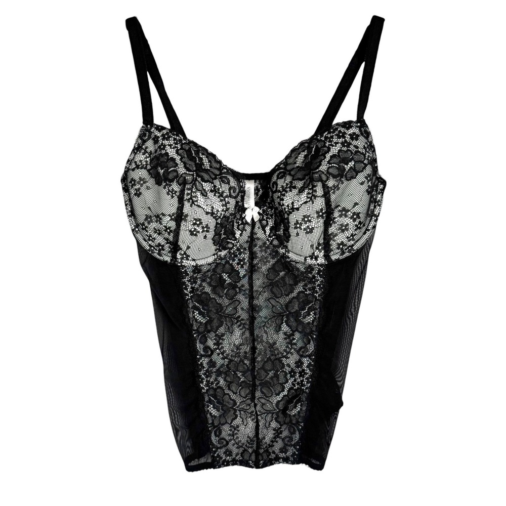 Victoria's Secret Y2K‎ Lace Mesh Bustier Corset Top 36C Lingerie Coquette Boned